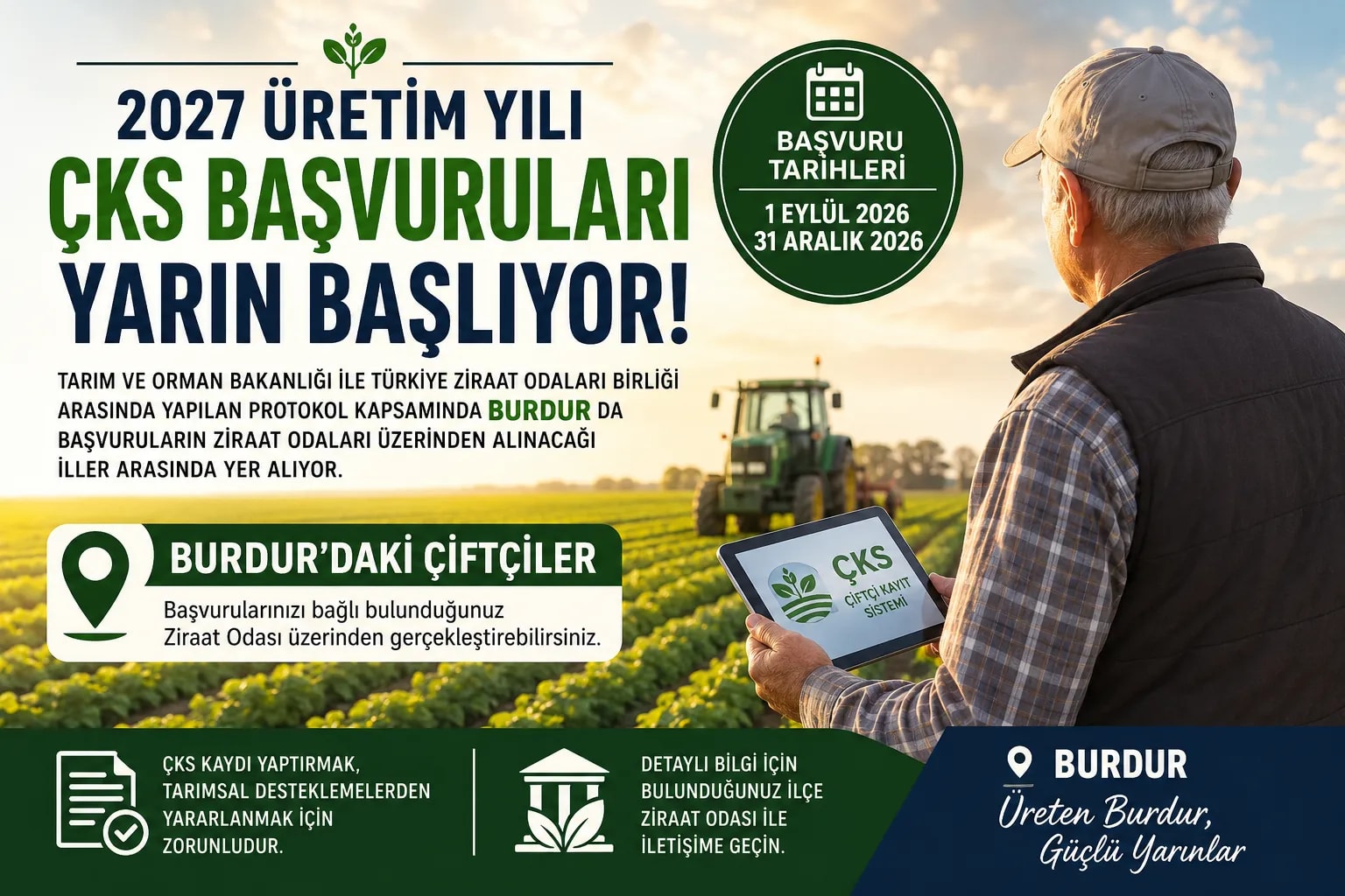 Burdur’daki Çiftçileri İlgilendiriyor! 2027 ÇKS Başvuruları Yarın Başlıyor