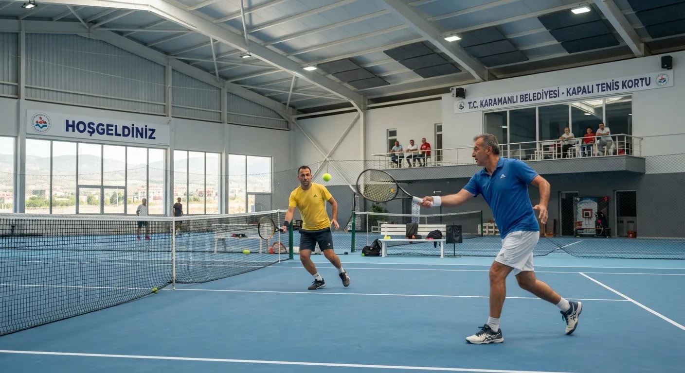 Karamanlı'da sosyal tesisler hız kesmiyor. Şimdi Sıra Kapalı Tenis Kortunda.