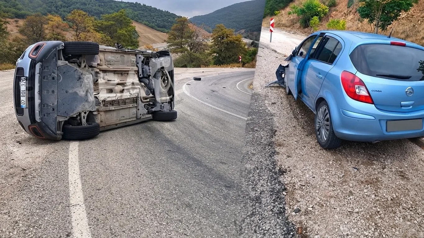 Burdur Dağ Yolu’nda Korkutan Kaza! Otomobil Yan Yattı.