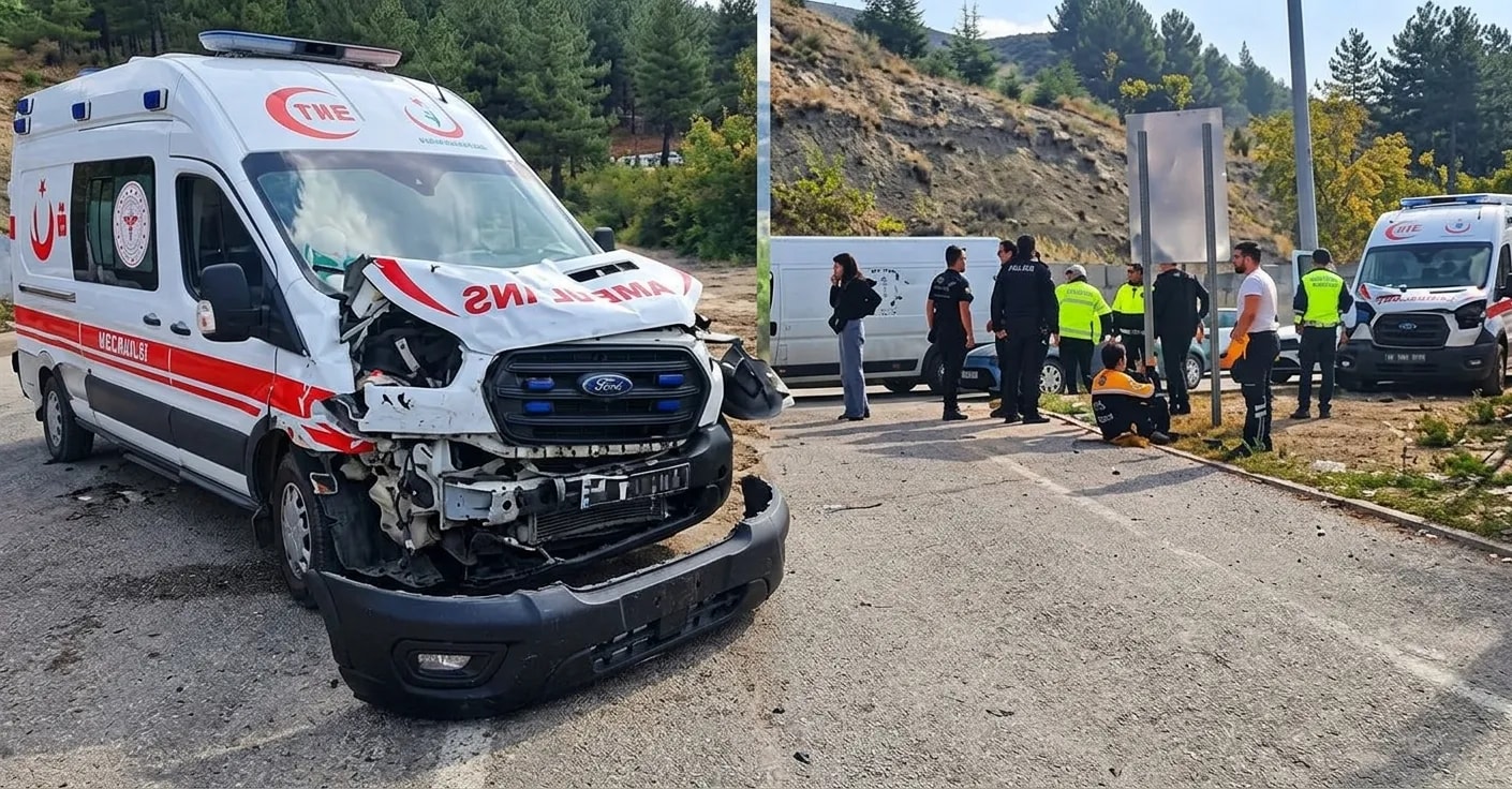 Burdur’da Zincirleme Kaza! Ambulansın da Aralarında Olduğu 4 Araç Çarpıştı.